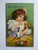 Antique Easter Greeting Postcard Bunny Girl Pastel Eggs Winsch Back Rome NY 1908