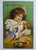 Antique Easter Greeting Postcard Bunny Girl Pastel Eggs Winsch Back Rome NY 1908