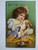 Antique Easter Greeting Postcard Bunny Girl Pastel Eggs Winsch Back Rome NY 1908