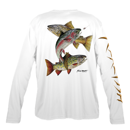 Trout Montage Men's Long Sleeve Performance Wear Shirt by Kevin Brant