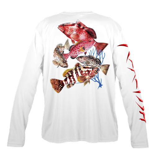 Grouper Montage Men's Long Sleeve Performance Fishing Shirt by Kevin Brant