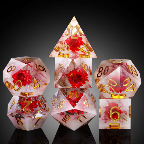 Aussie Card Essentials: 7 RPG Sharp Point Resin Dice - Flower Series