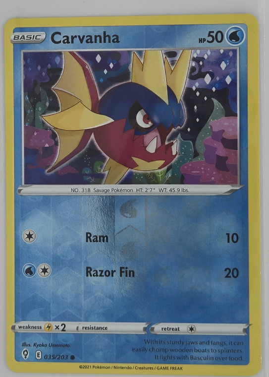 Pokémon 2021 Evolving Skies Carvanha Reverse Holo 035/203