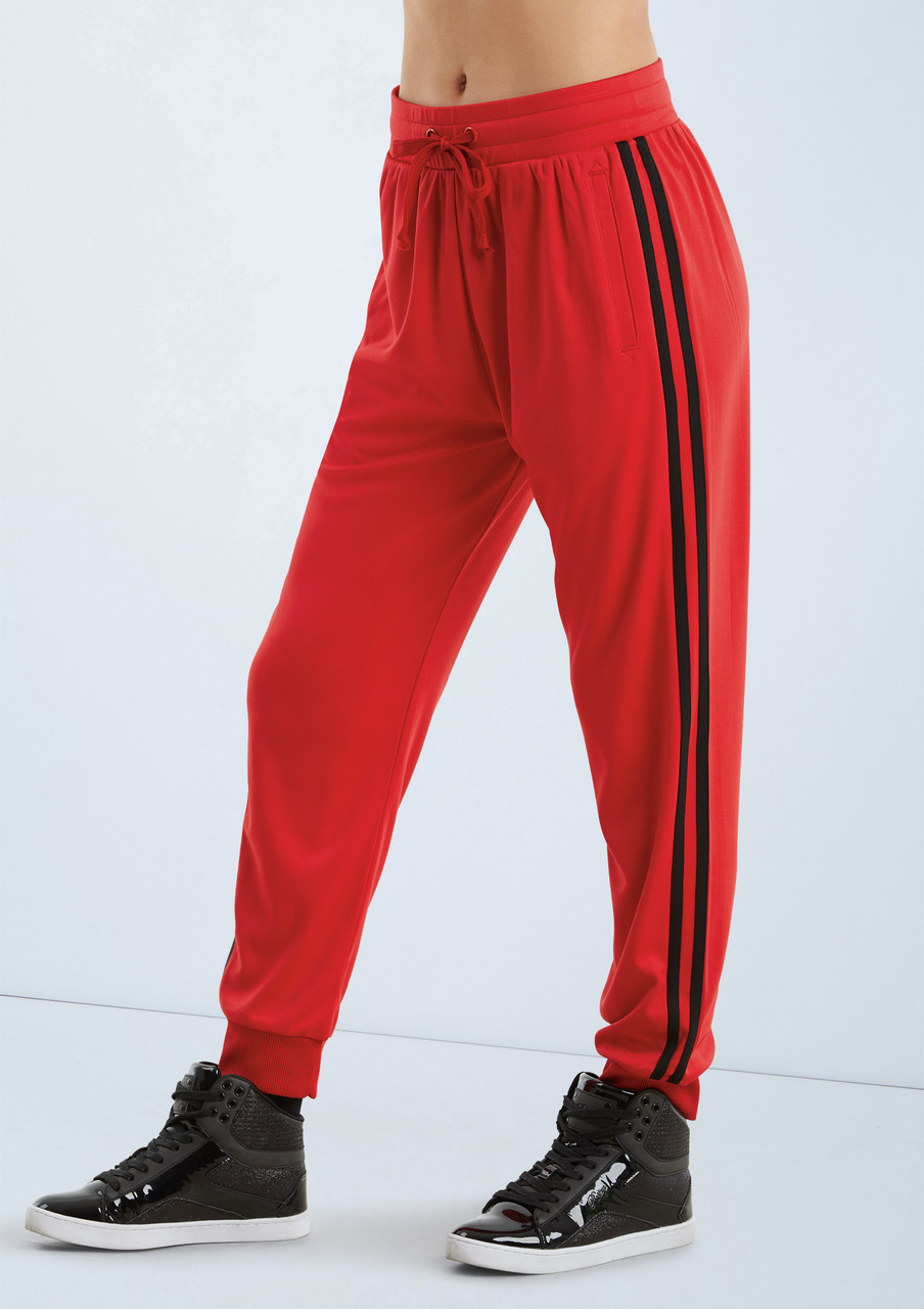 Women's Tall Track Pants: Tall Athletic Black White Stripe Pant – American  Tall