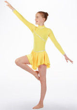 Tappers & Pointers Long Sleeve Skirted Dance Leotard Yellow Front [Yellow]