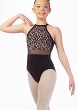 So Danca Girls Mesh Cross Strap Leotard Black Front [Black]