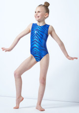 Alegra Girls Bengal Sleeveless Gymnastics Leotard Blue Front [Blue]