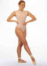 Basilica Asymmetric Lace Cap Sleeve Leotard Pink Front 2 [Pink]