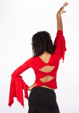Capezio Long Ruffle Sleeve Dance Top Red Top 2 [Red]