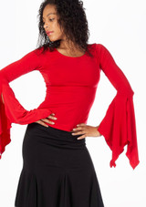 Capezio Long Ruffle Sleeve Dance Top Red Top [Red]