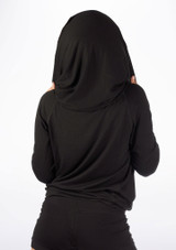 Dincwear Ladies Drape Detail Wrap Dance Top Black Back [Black]