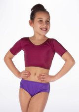 Alegra Girls Shiny Odele Dance Crop Top Burgundy Main [Red]