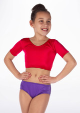 Alegra Girls Shiny Odele Dance Crop Top Red Main [Red]