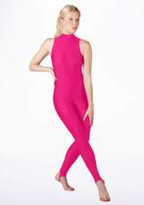 Alegra Girls Shiny Rhona Unitard Pink front #2. [Pink]