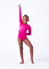 Alegra Girls Firecracker Long Sleeve Gymnastics Leotard Magenta Front 2 [Pink]