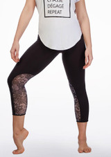 Bloch Floral Mesh Crop Leggings* Black Front [Black]