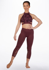 Bloch Floral Mesh Crop Leggings* Red Front [Red]