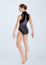 Weissman Flocked Metallic Wave Leotard Purple Back [Purple]