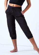Bloch Teen Perforated Cropped Pants Black Front [Black]