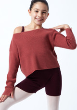 Move Dance Teen Blush Ribbed Knit Cropped Dance Jumper Raspberry Front [Pink]