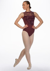 Bloch High Neck Floral Mesh Leotard* Burgundy Front 2 [Red]