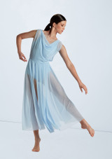 Weissman Double Cowl Mesh Maxi Dress Pale Blue 8074 2 [Blue]
