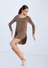 Weissman Long Sleeve Favorite Tee Dress Mocha [Brown]