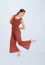 Weissman Cowl Drape Power Mesh Jumpsuit [Brown]