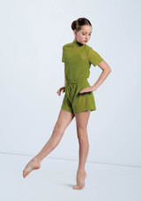 Weissman Mock Neck Power Mesh Romper 2 [Green]