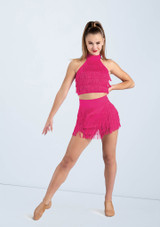 Weissman Fringe Mock Neck Crop Top Lipstick [Multi-Colour]