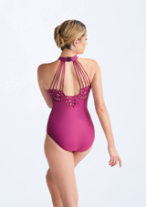 Ballet Rosa Via Laser Cut Floral Halter Leotard Cerise Back [Pink]