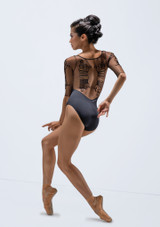 Ballet Rosa Ember Embroidered Mesh 3/4 Sleeve Leotard Black Back [Black]