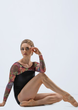 Ballet Rosa Valentina Mesh Long Sleeve Low Back Leotard Black Front [Black]