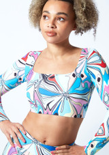 Move Dance Estella Square Neck Crop Top - Marble Close up front [Multi-Colour]