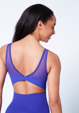 Mirella Open Back Chevron Rib Panel Leotard Blue Back 2 [Blue]