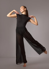Move Dance Grace Long Mesh Trousers Black Front [Black]