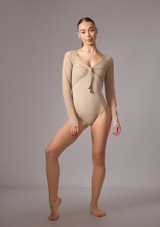 Move Dance Bella Mesh Tie Front Top Latte Front 3 [Brown]