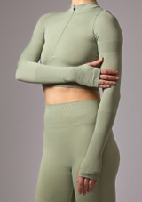 Move Dance Orianna Seamless Zip Crop Top Aloe Green Front 3 [Green]