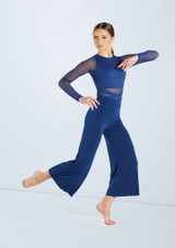 Weissman Long Sleeve Crossover Leotard Navy Blue [Blue]