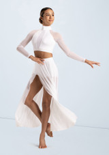 Weissman Mock Neck Illusion Mesh Top White 3 [White]