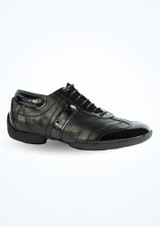 PortDance Mens Pietro Street Grey Denim Suede Dance Shoe Black Front [Black]