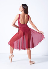 Mid-Calf Length Chiffon Skirt Burgundy Back [Red]