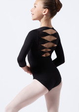Mirella Girls 3/4 Sleeve Leotard Black Back [Black]