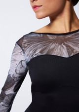 So Danca Elvira Butterfly print long sleeve Leotard Black Front 4 [Black]