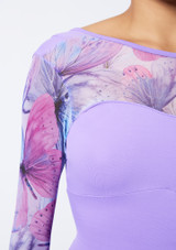 So Danca Elvira Butterfly print long sleeve Leotard Lilac Front 3 [Purple]