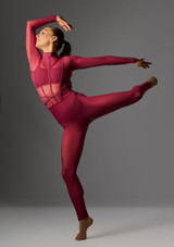 Jolista Unity Mesh Catsuit Burgundy Front 2 [Red]