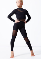 Move Dance Radiance Mesh Panel Catsuit Black Front [Black]