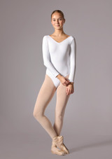 Move Dance Girls Billie Long Sleeve Leotard White Front [White]