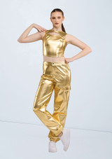 Weissman Metallic Cutout Crop Top Gold Front [Gold]