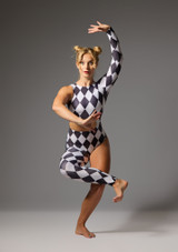 Jolista Pierrot Cut Out Harlequin Catsuit Black-White 32 [Black]